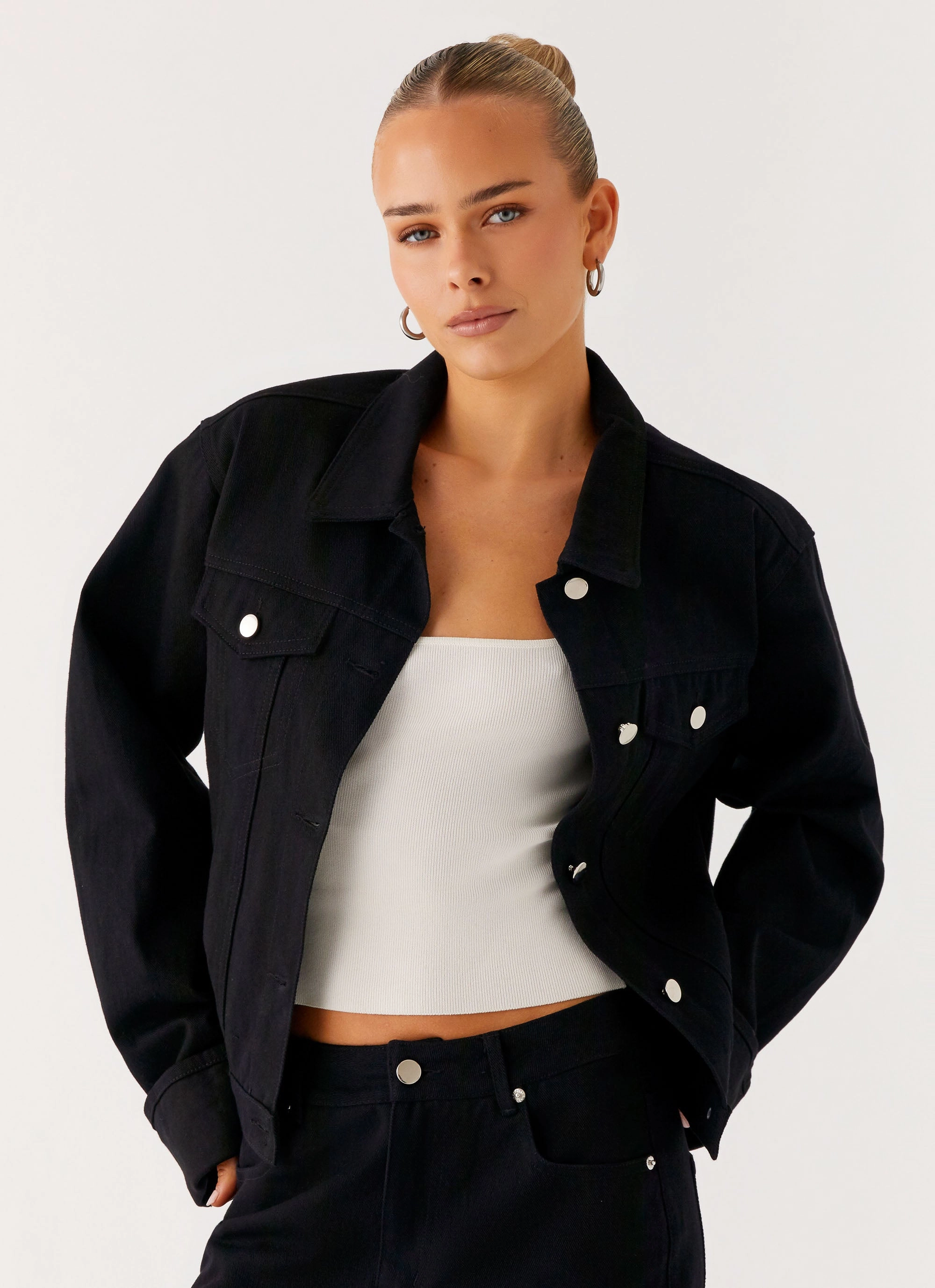 Back Again Oversized Denim Jacket - Black
