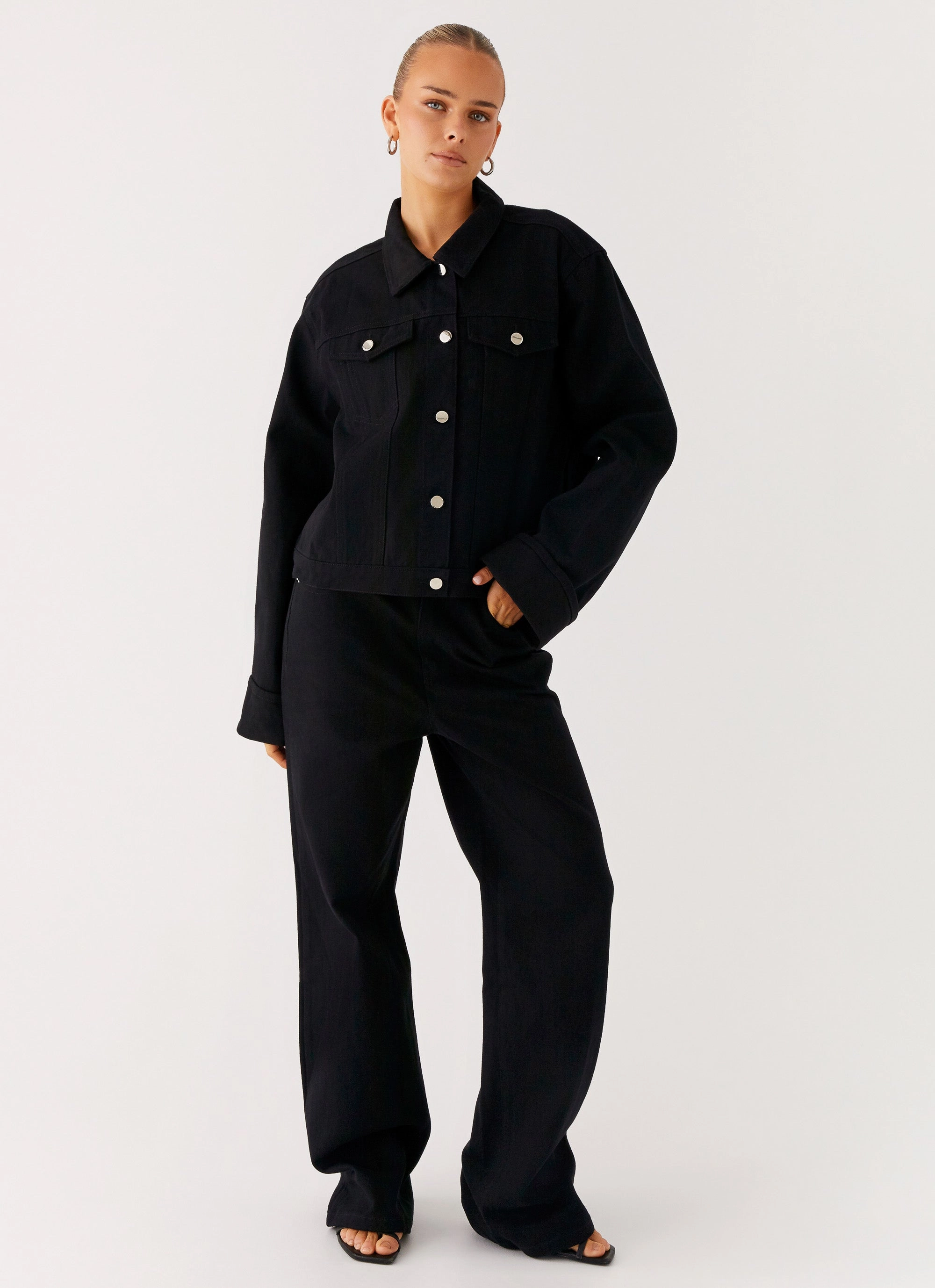 Back Again Oversized Denim Jacket - Black