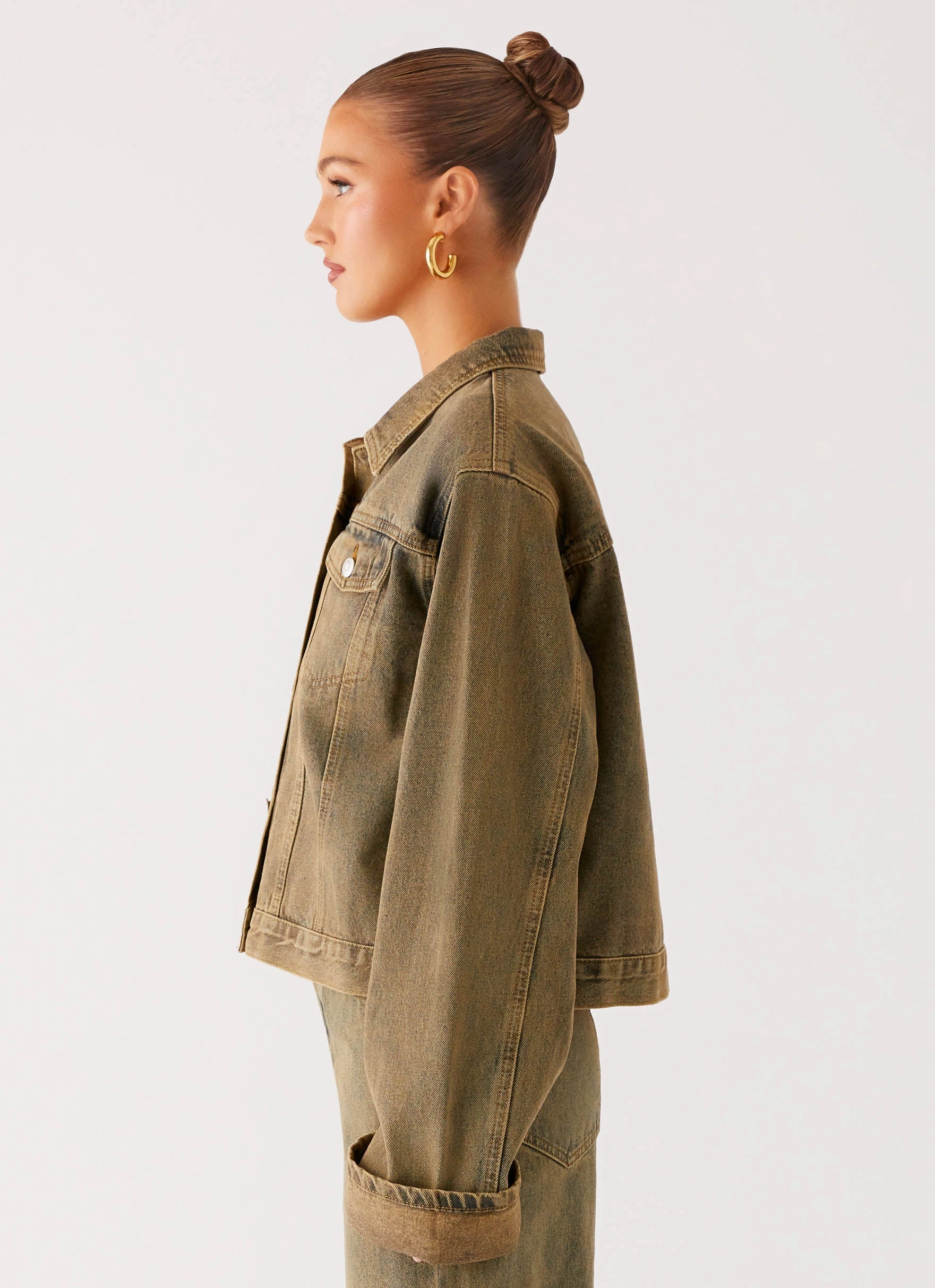 Back Again Oversized Denim Jacket - Brown Sand Wash