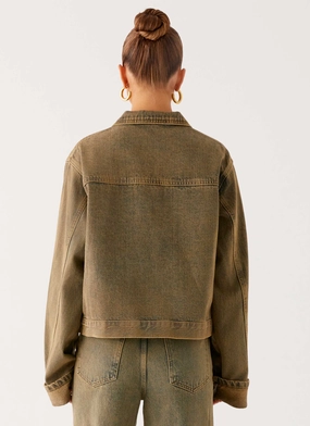 Back Again Oversized Denim Jacket - Brown Sand Wash Back Again Oversized Denim Jacket - Brown Sand Wash