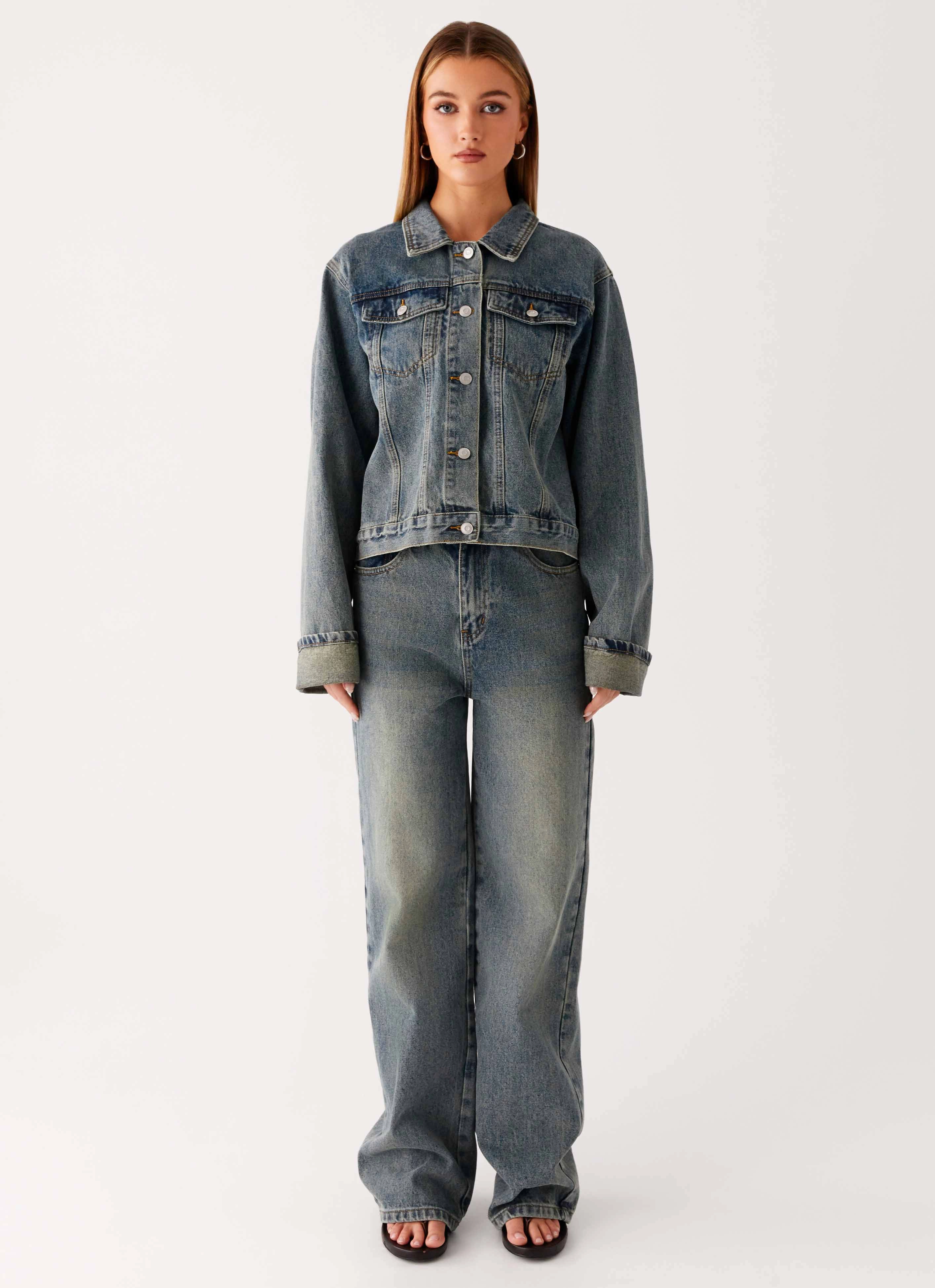 Back Again Oversized Denim Jacket - Dirty Wash
