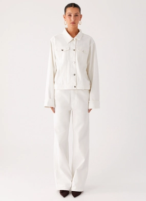 Back Again Oversized Denim Jacket - White Back Again Oversized Denim Jacket - White