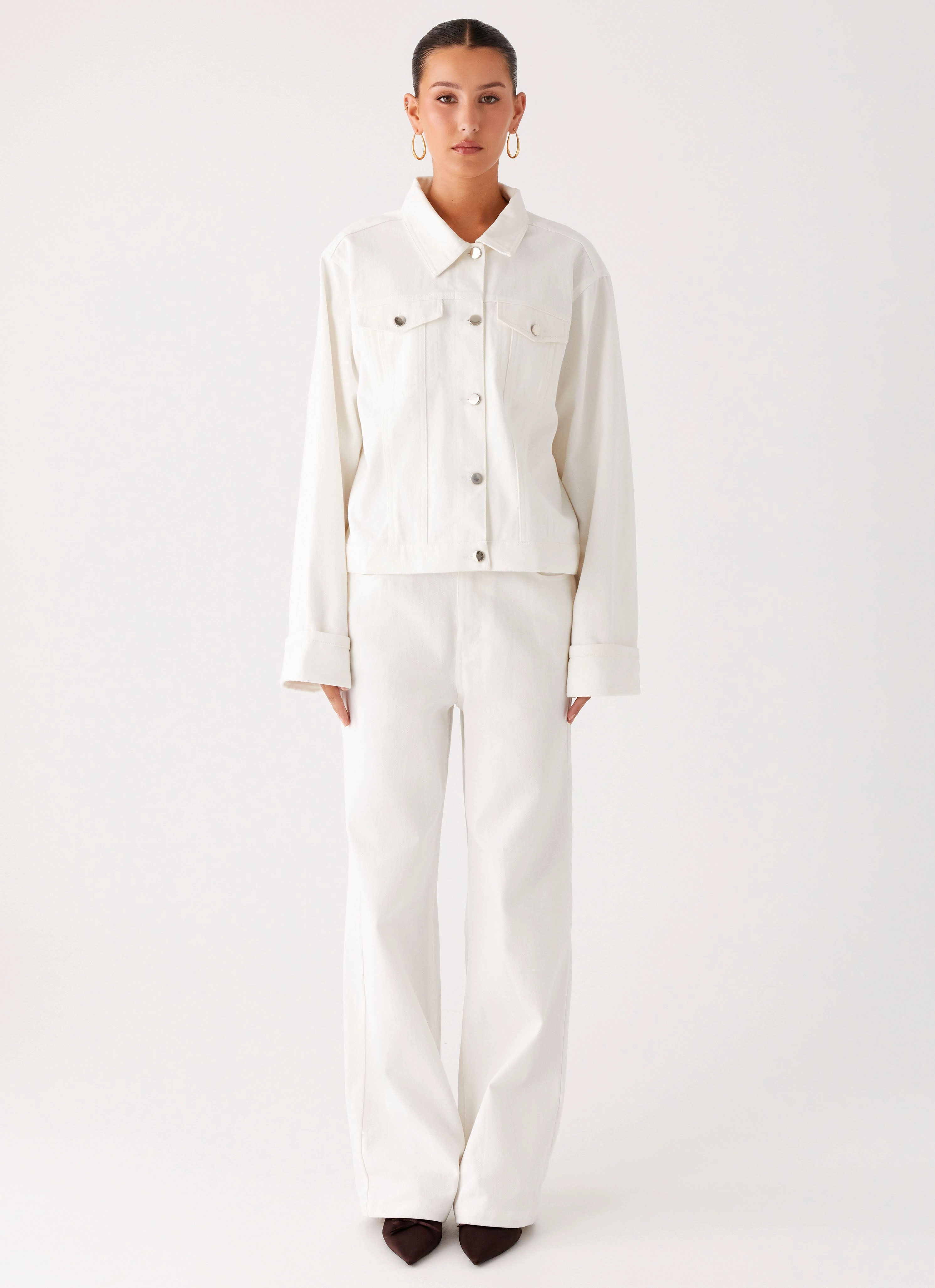 Back Again Oversized Denim Jacket - White