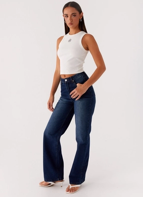 Back Again Straight Leg Denim Jeans - Vintage Blue Back Again Straight Leg Denim Jeans - Vintage Blue