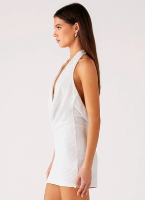 Back Cut Out Beaded Sequins Mini Dress - Ivory Back Cut Out Beaded Sequins Mini Dress - Ivory