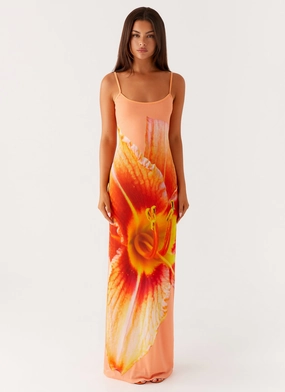 Bad News Mesh Maxi Dress - Orange Floral Bad News Mesh Maxi Dress - Orange Floral