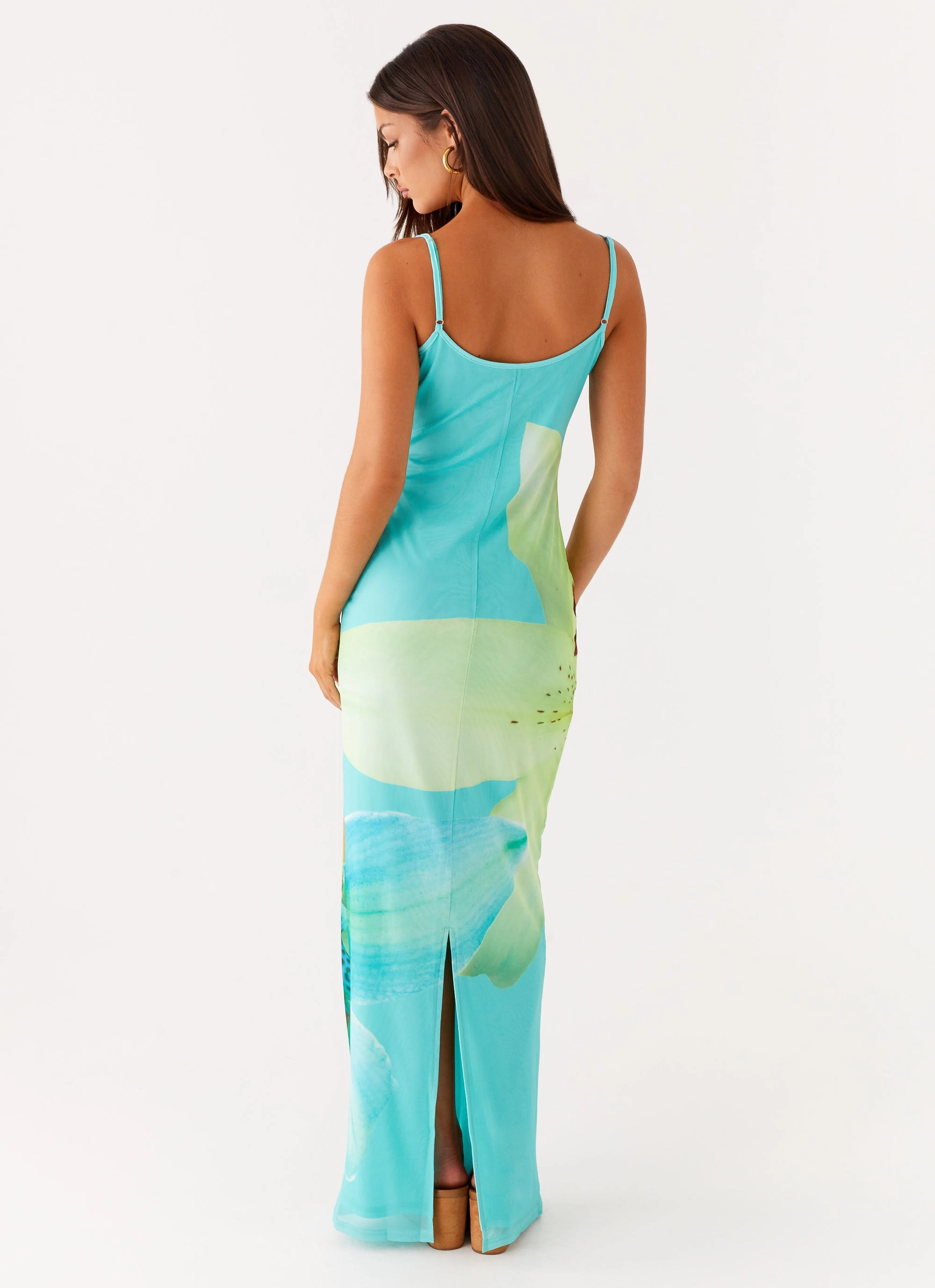 Bad News Mesh Maxi Dress - Turquoise Floral