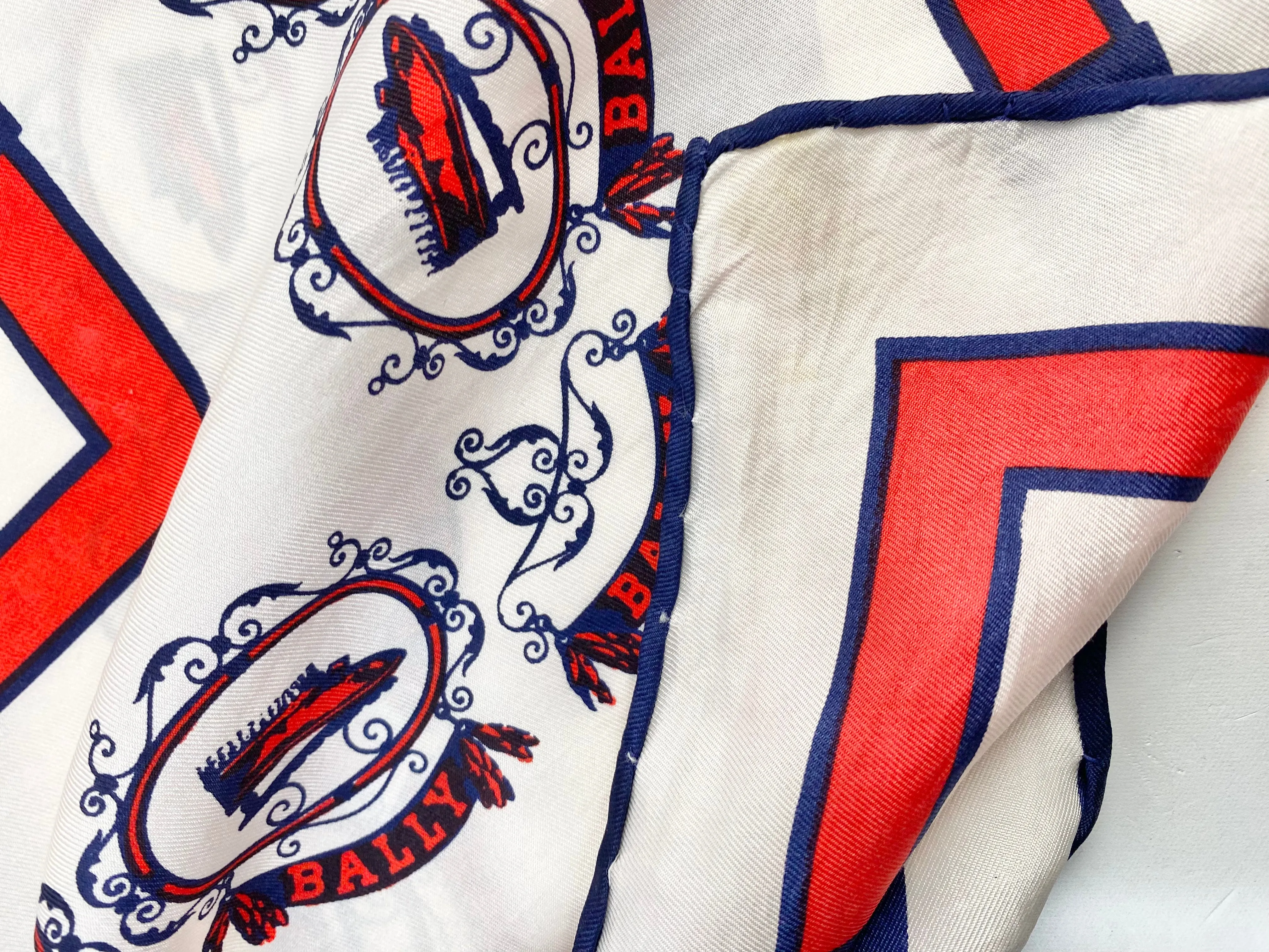 Bally White, Blue & Red Square Silk Scarf