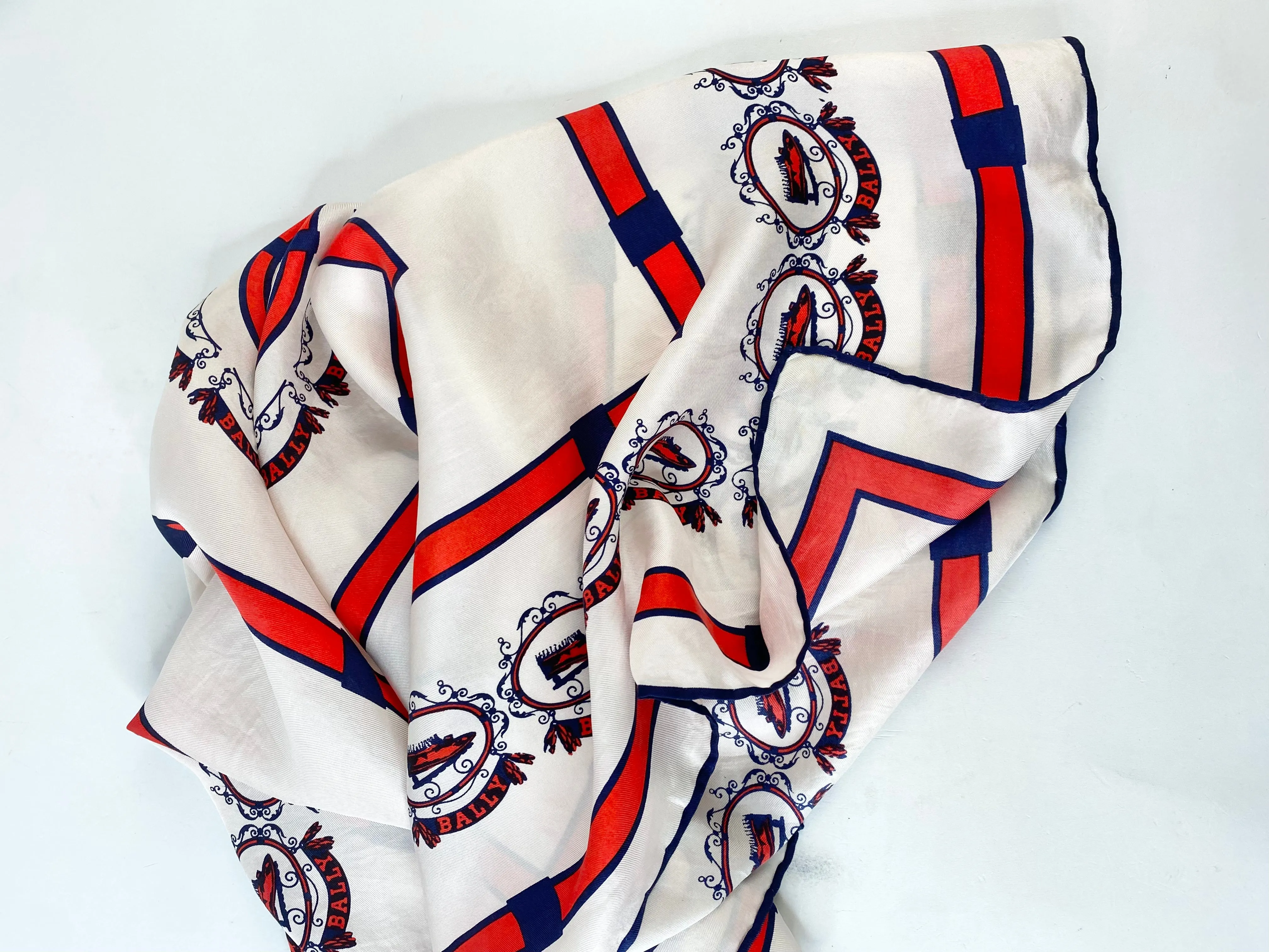 Bally White, Blue & Red Square Silk Scarf