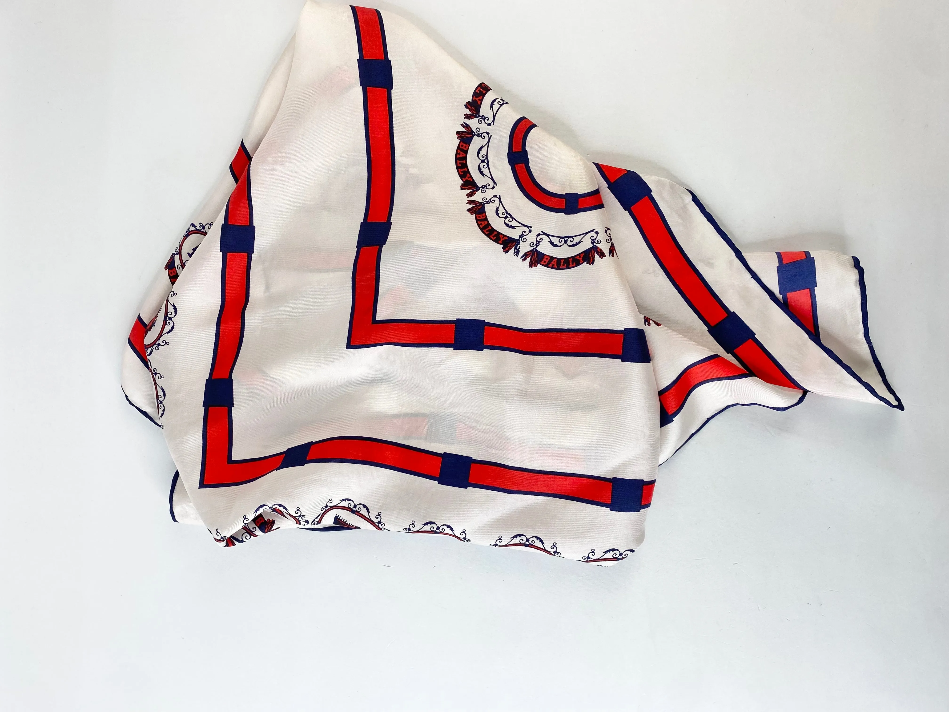 Bally White, Blue & Red Square Silk Scarf