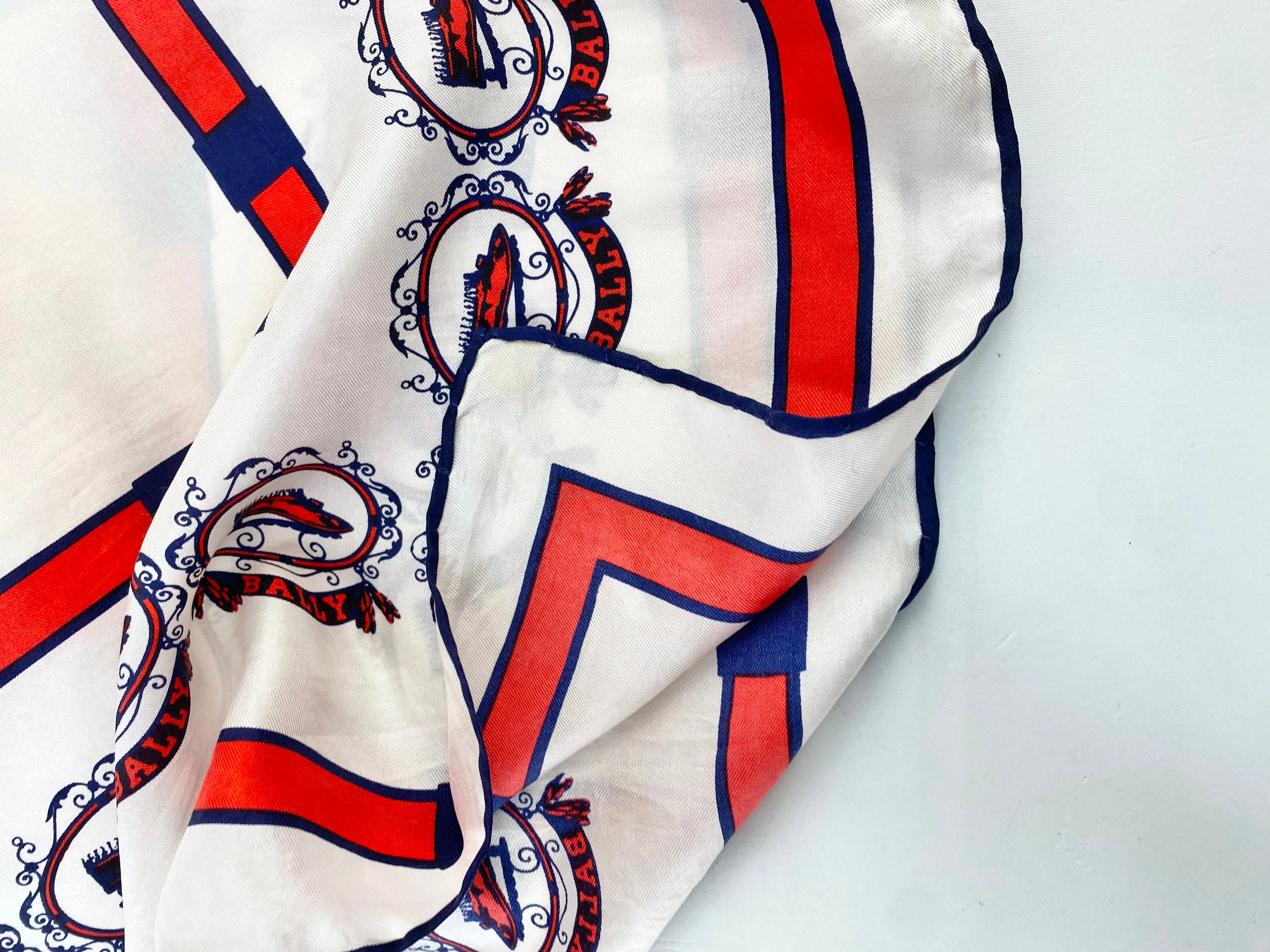 Bally White, Blue & Red Square Silk Scarf