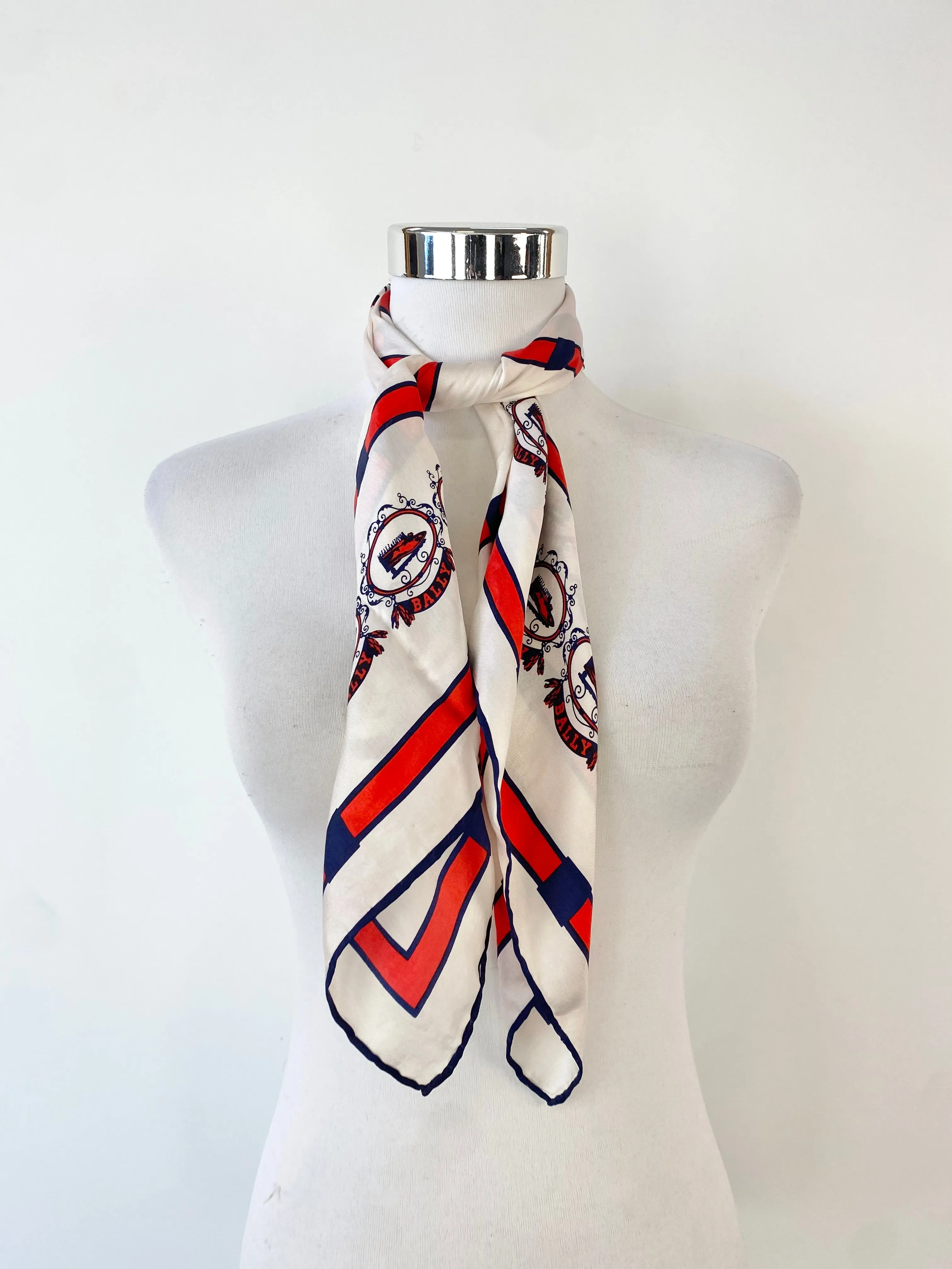 Bally White, Blue & Red Square Silk Scarf