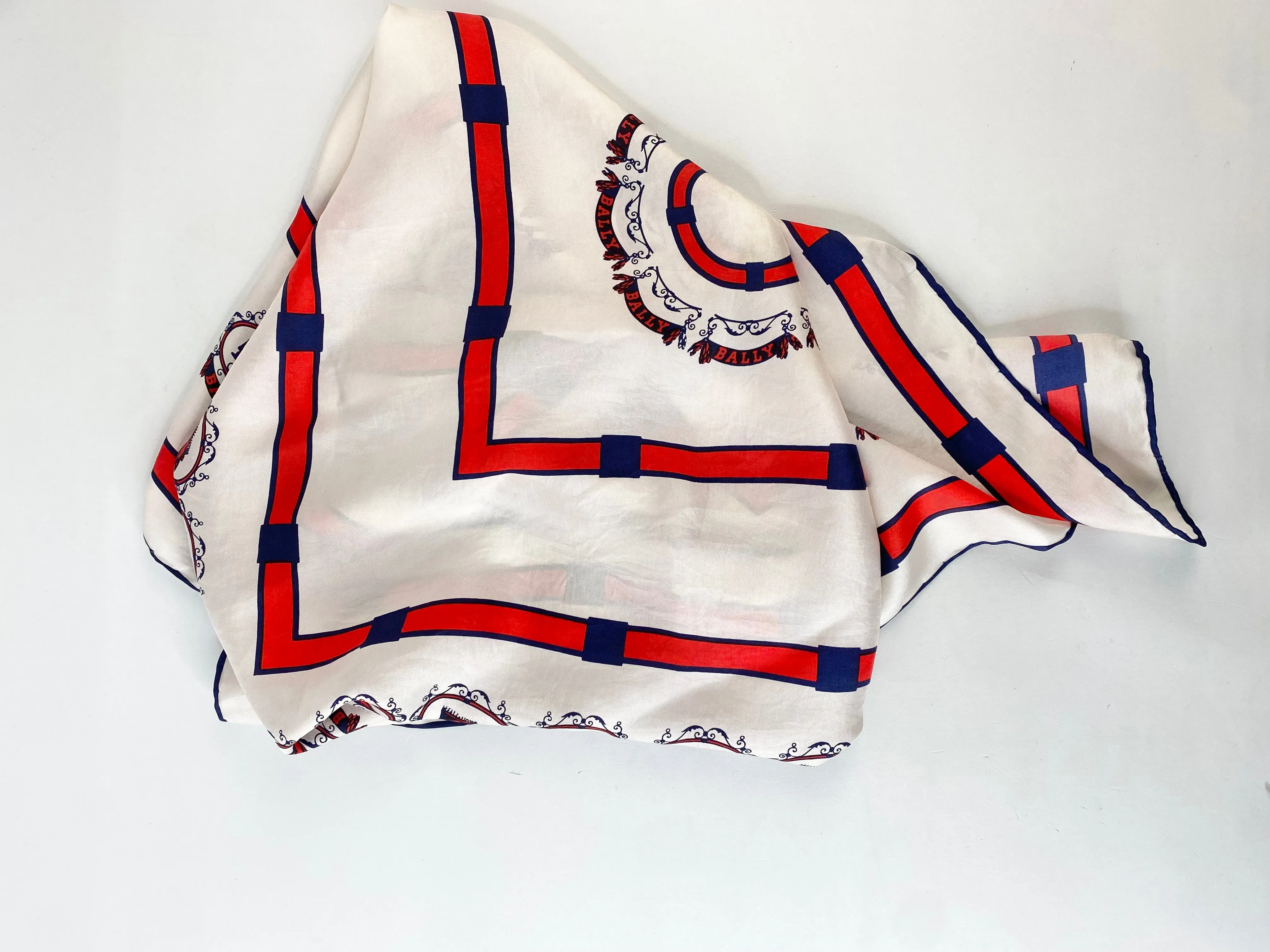 Bally White, Blue & Red Square Silk Scarf