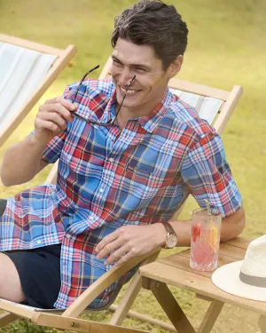 Barbour Madras 9 Plaid Short Sleeve Button Down Collar Shirt In Mid Blue