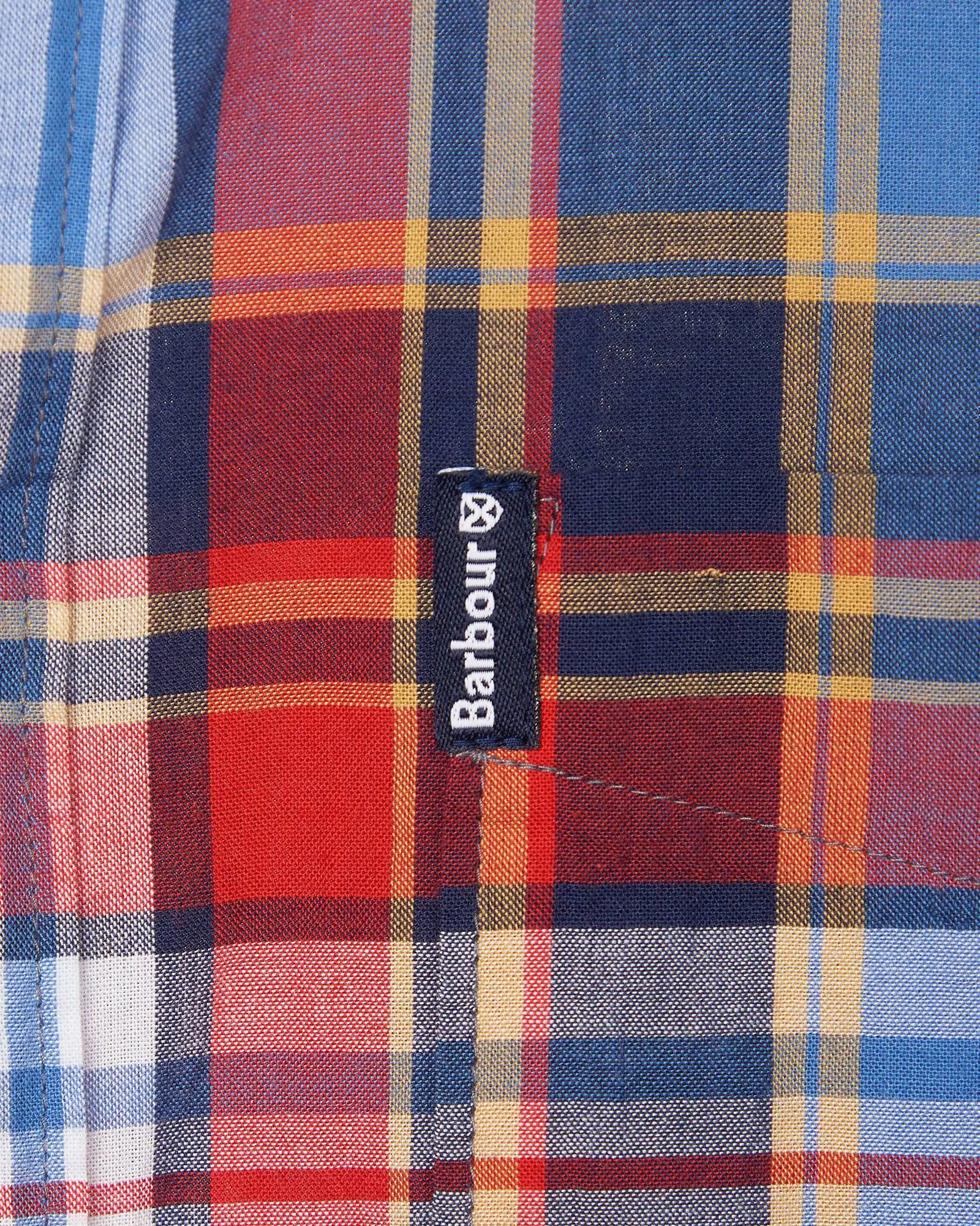 Barbour Madras 9 Plaid Short Sleeve Button Down Collar Shirt In Mid Blue