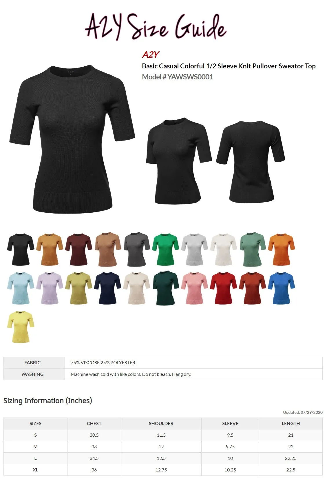 Basic Casual Colorful 1/2 Sleeve  Knit Pullover Sweater Top