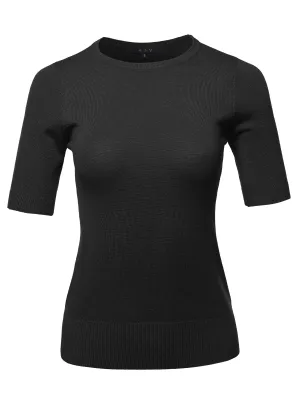 Basic Casual Colorful 1/2 Sleeve  Knit Pullover Sweater Top