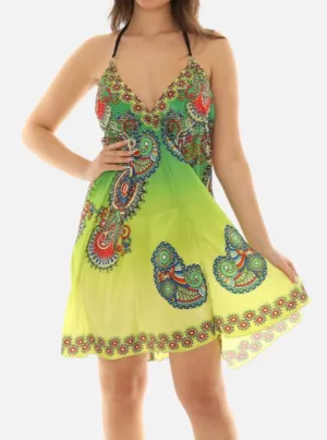 Batik Print with Thin Spaghetti Short Halter Dress