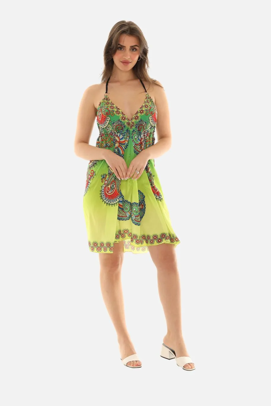 Batik Print with Thin Spaghetti Short Halter Dress