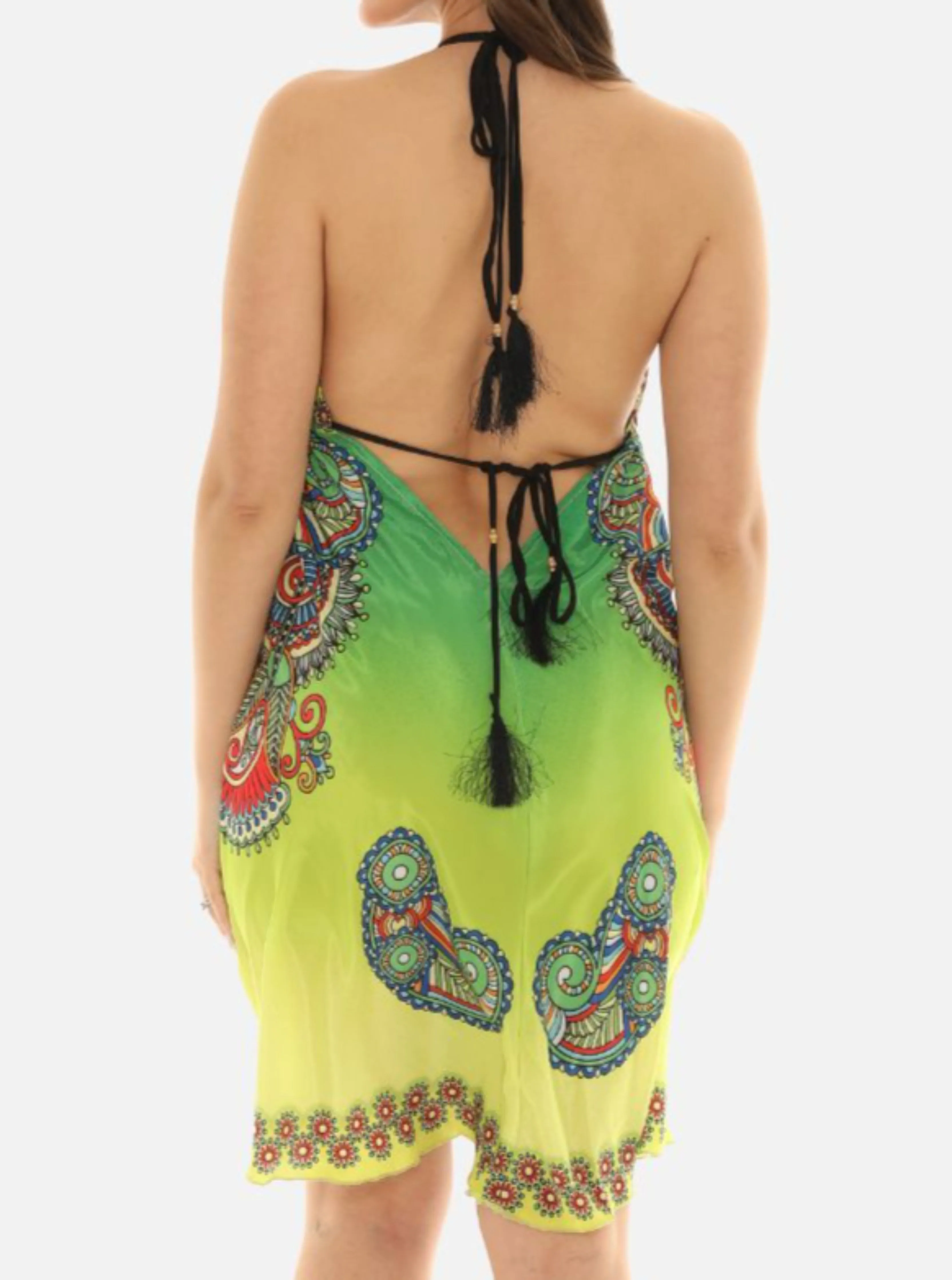 Batik Print with Thin Spaghetti Short Halter Dress
