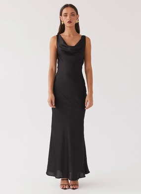 Be Mine Satin Maxi Dress - Black Be Mine Satin Maxi Dress - Black