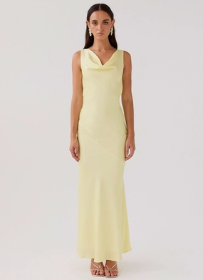 Be Mine Satin Maxi Dress - Canary Be Mine Satin Maxi Dress - Canary