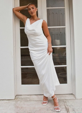 Be Mine Satin Maxi Dress - Pure White Be Mine Satin Maxi Dress - Pure White