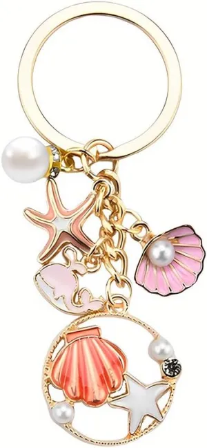 Beach Pearl Keychain for Purse Bag Car Key Chain Aesthetic Seashell Dolphin Starfish Tassel Keychain Sea Keyring Handbag Accessories for Purse Beach Ocean Lover Keychains Accessories