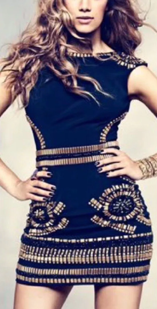Bead-Embellished Stretch Mini Dress