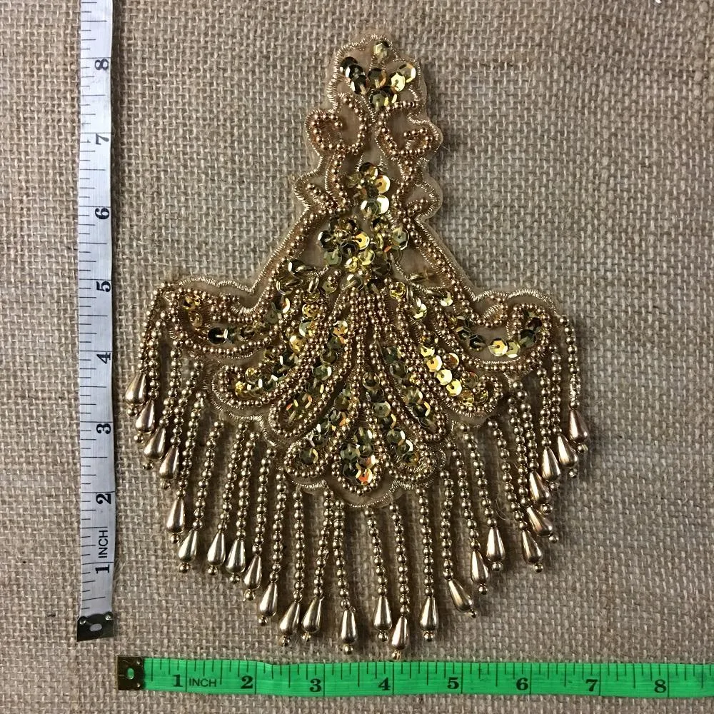 Beaded Applique Piece Lace Hanging Beads Strings Fringe Dangling Quality Rich, 8"x6", Choose Color, Multi-Use Garments Dance Theater Costumes