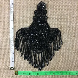 Beaded Applique Piece Lace Hanging Beads Strings Fringe Dangling Quality Rich, 8"x6", Choose Color, Multi-Use Garments Dance Theater Costumes