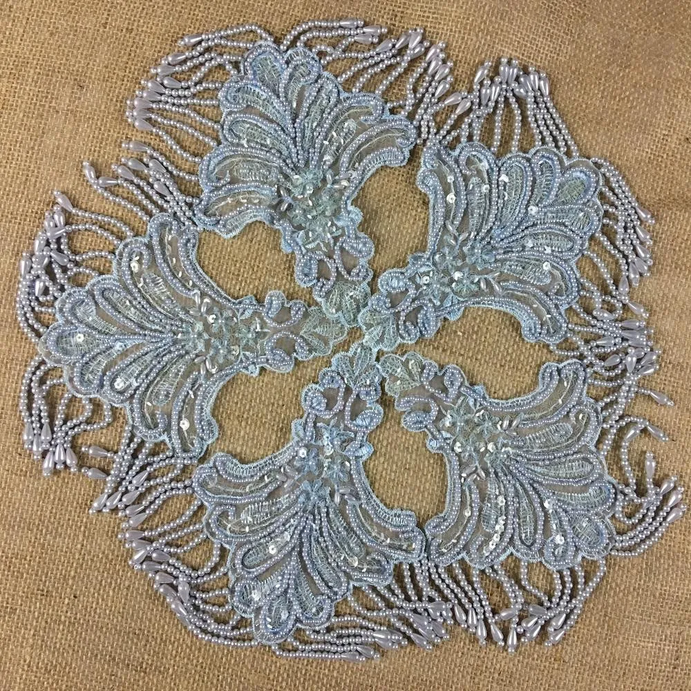 Beaded Applique Piece Lace Hanging Beads Strings Fringe Dangling Quality Rich, 8"x6", Choose Color, Multi-Use Garments Dance Theater Costumes