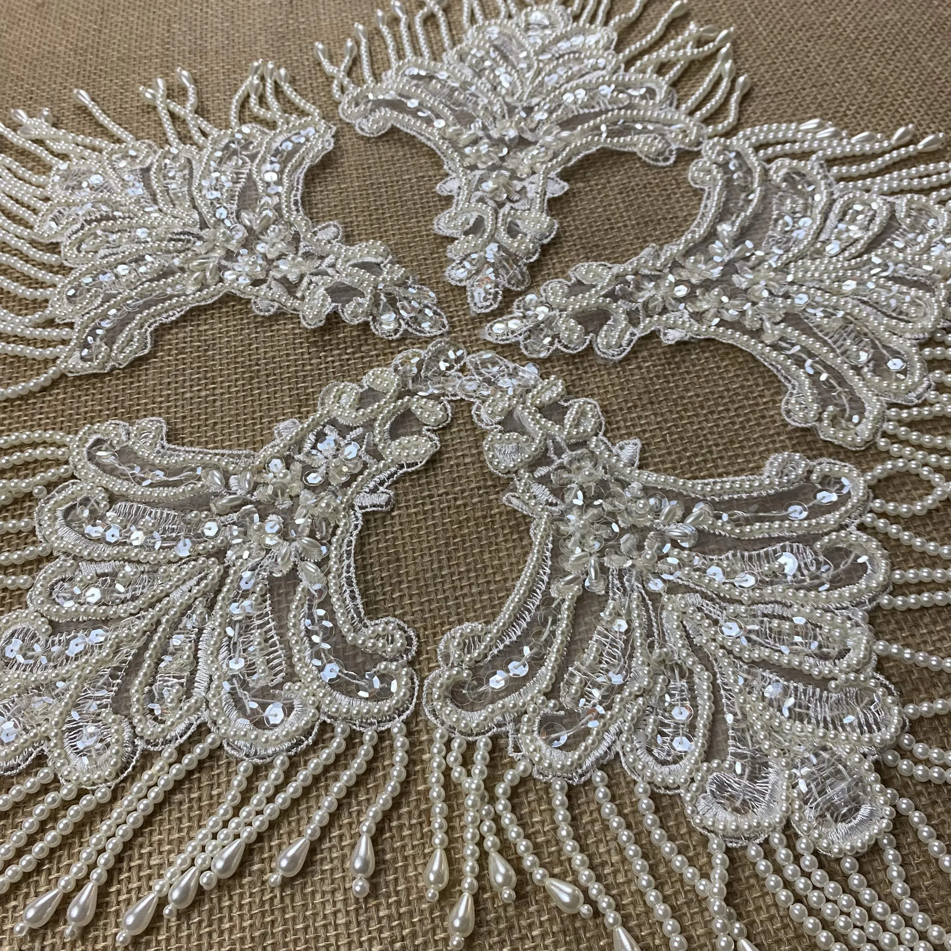 Beaded Applique Piece Lace Hanging Beads Strings Fringe Dangling Quality Rich, 8"x6", Choose Color, Multi-Use Garments Dance Theater Costumes