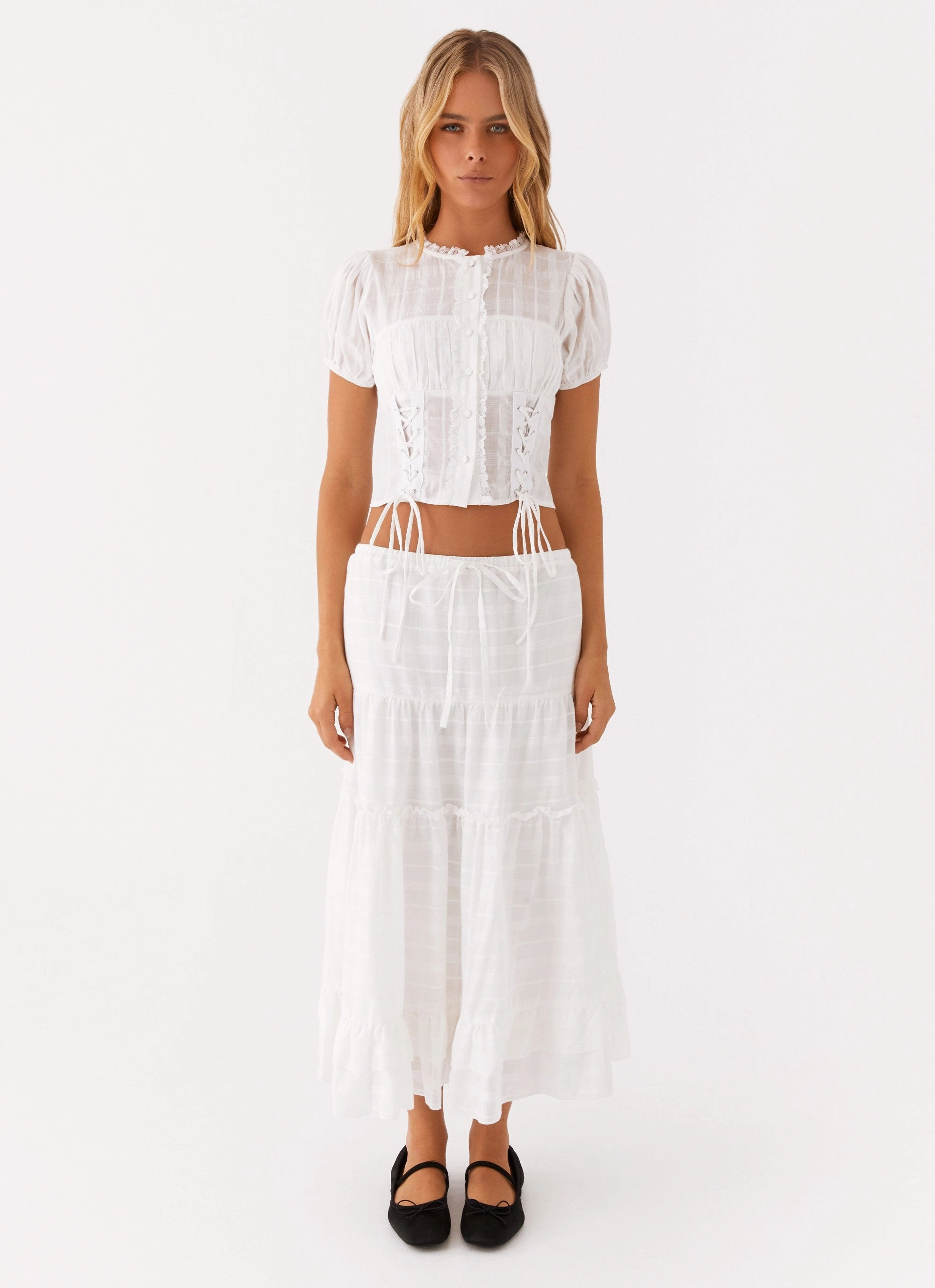 Beatrix Frill Midi Skirt - White