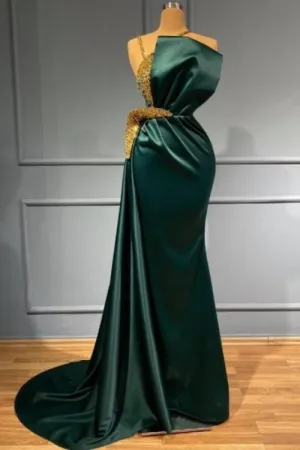Beautiful Floor Length evening dresses green glitter Prom dresses
