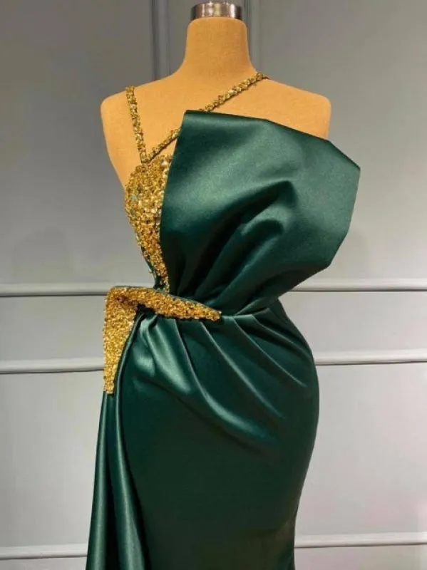 Beautiful Floor Length evening dresses green glitter Prom dresses