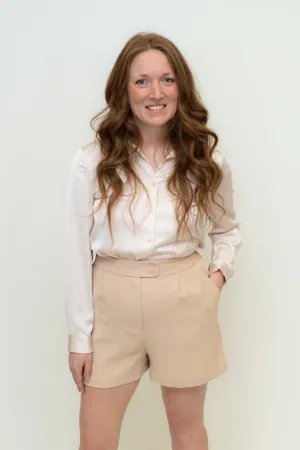 Beckett Satin Button Down - Shimmering Oatmeal