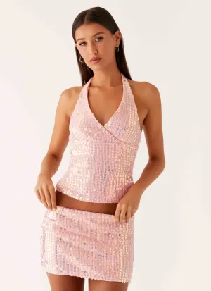 Been That Girl Knit Sequin Mini Skirt - Iridescent Pink Been That Girl Knit Sequin Mini Skirt - Iridescent Pink