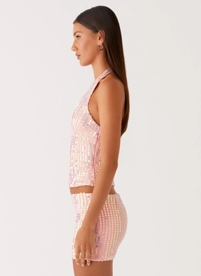Been That Girl Halter Knit Sequin Top - Iridescent Pink Been That Girl Halter Knit Sequin Top - Iridescent Pink