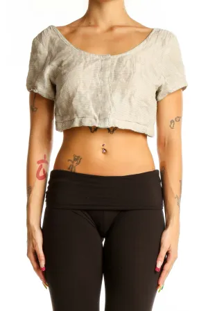 Beige Cropped Short Sleeve Blouse