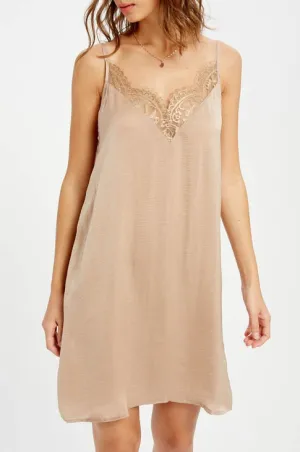 Beige Lace Trim Mini Slip