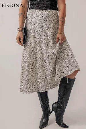 Beige Printed Abstract Print A-line High Waist Midi Skirt