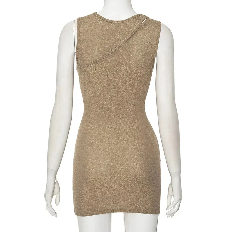 Beige Sequin Wrap Mini Dress