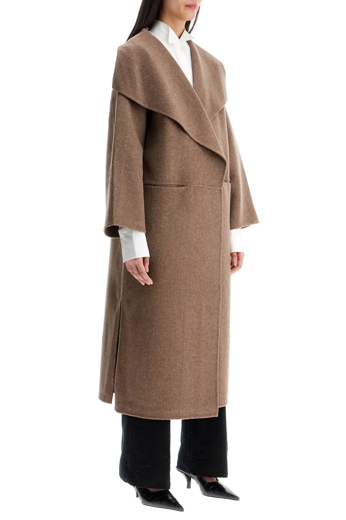 beige wool and cashmere kimono coat 251 WRO885 FB0360 OAK MELANGE