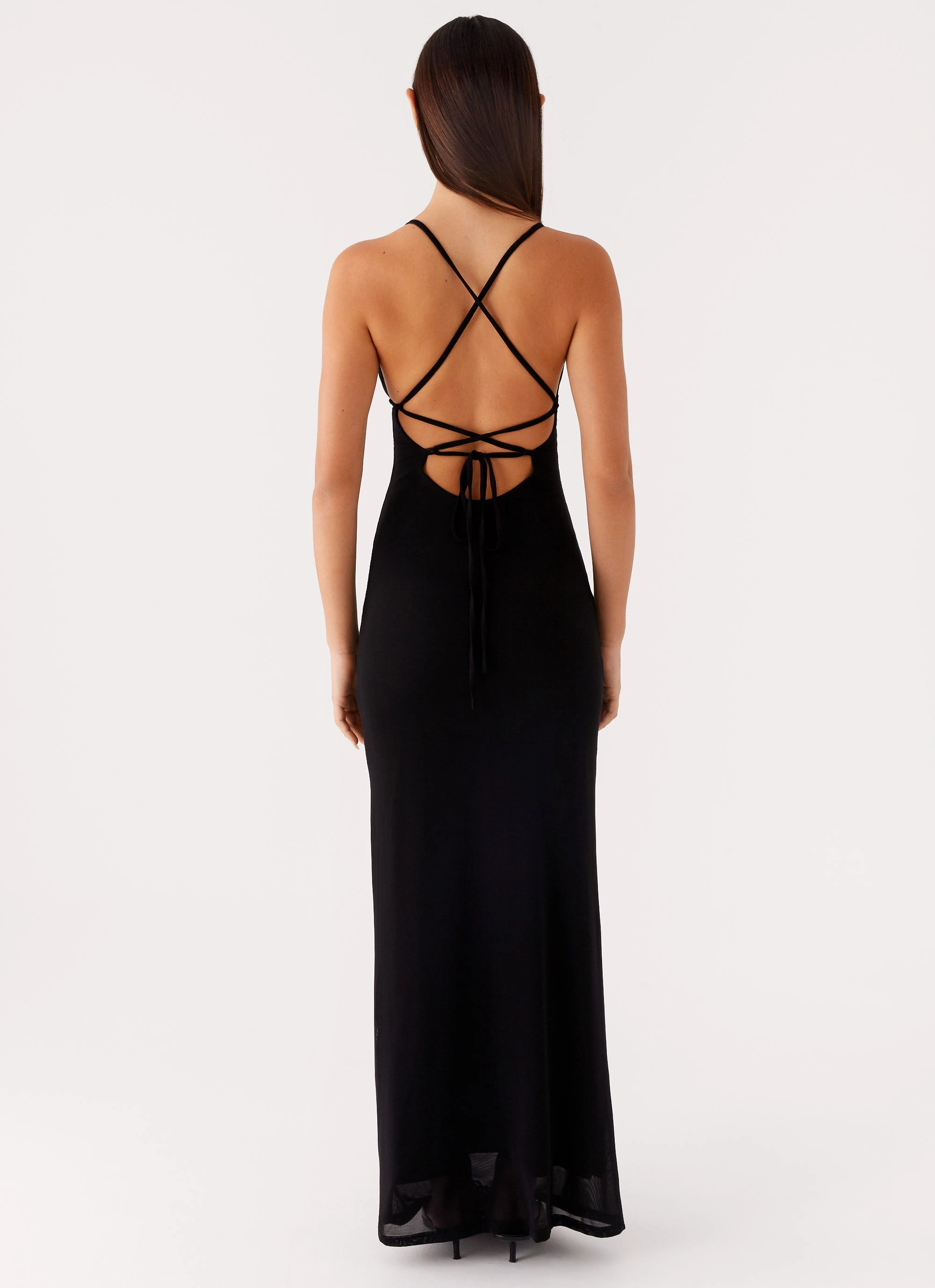 Beki Beaded Mesh Maxi Dress - Black