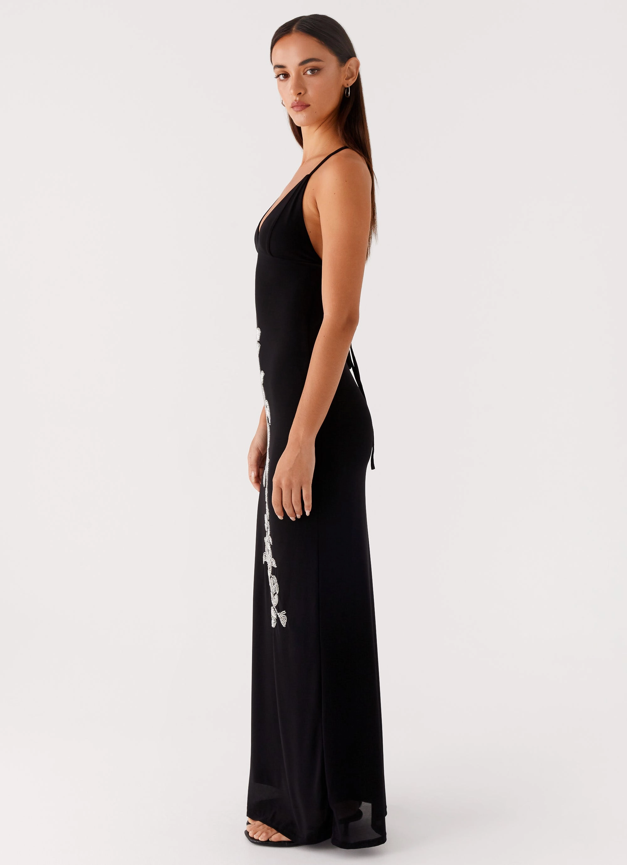 Beki Beaded Mesh Maxi Dress - Black