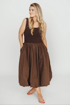 Betty Midi Dress in Brown *Final-Sale* Betty Midi Dress in Brown *Final-Sale*