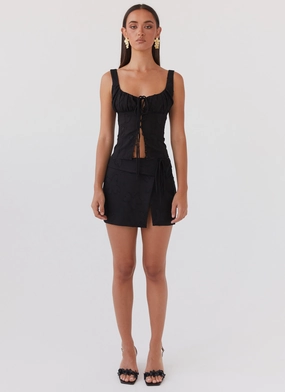 Bianka Wrap Mini Skirt - Black Petal Bianka Wrap Mini Skirt - Black Petal