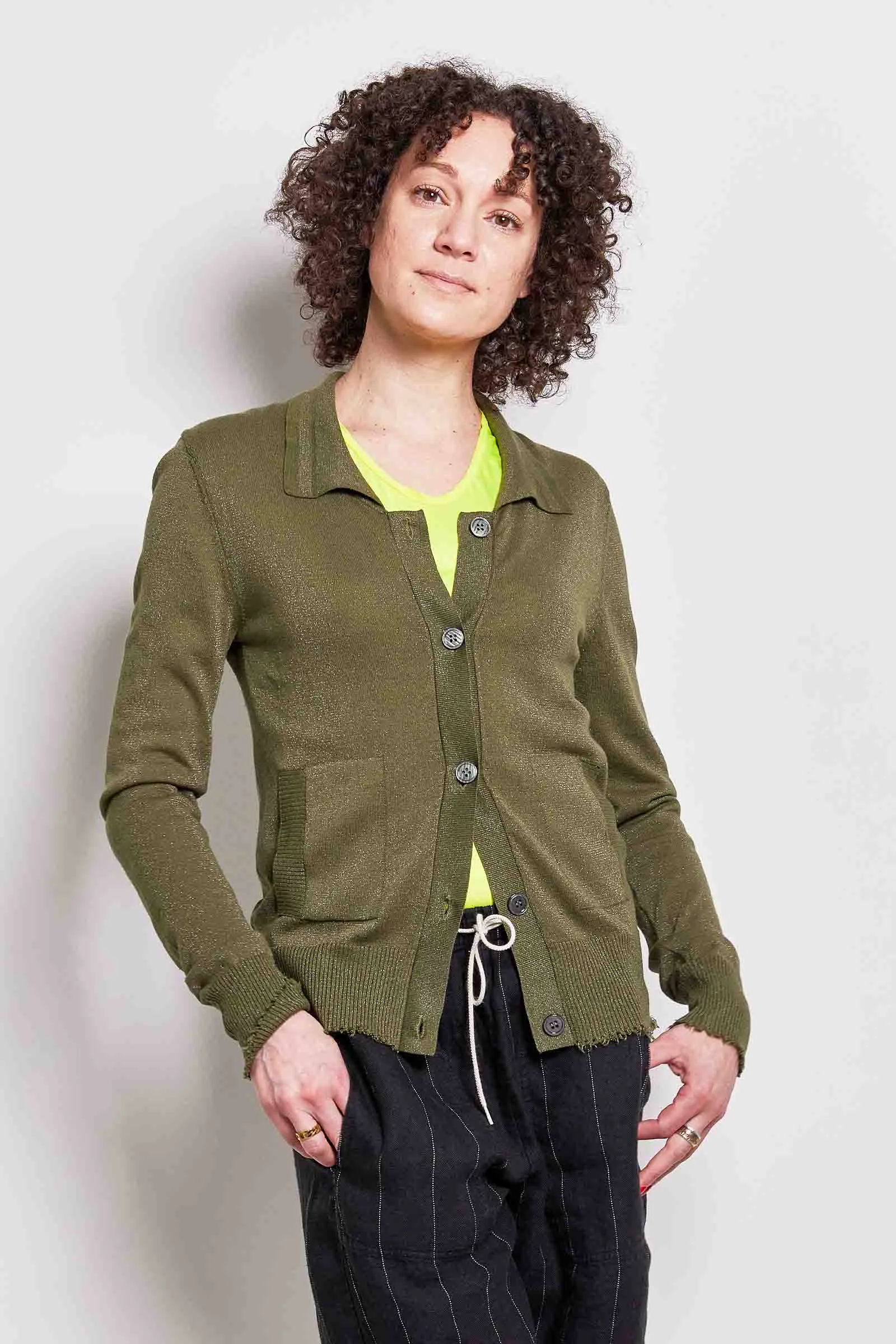 biba khaki lurex cardigan