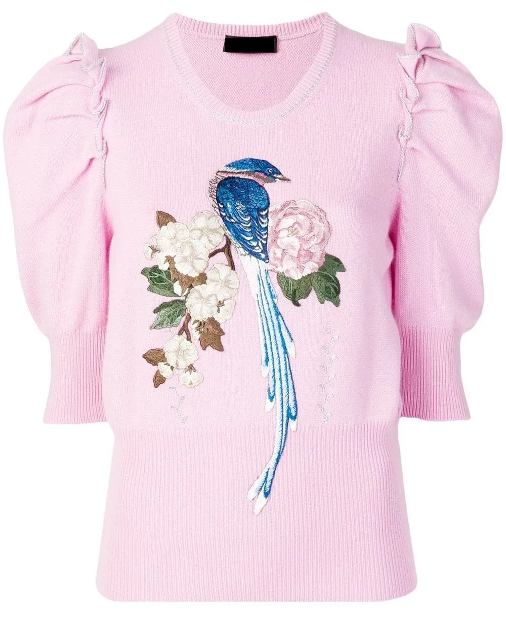 Bird and Floral Embroidered Sweater